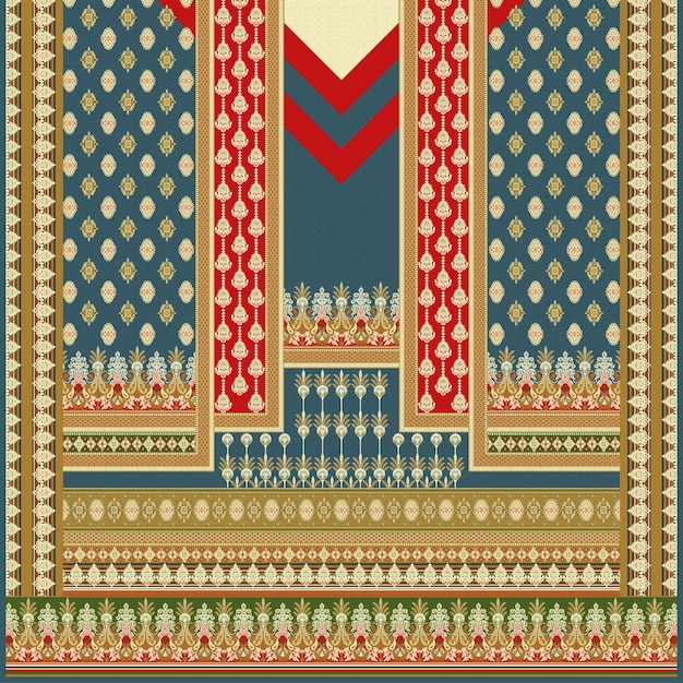 Diseño textil digital elegante estilo azteca con motivos de punto de cruz diseño frontal y posterior concepto elegante
