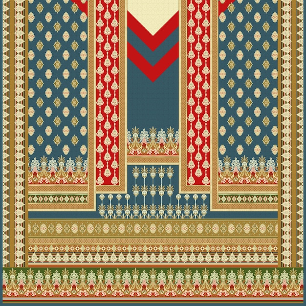 Diseño textil digital elegante estilo azteca con motivos de punto de cruz diseño frontal y posterior concepto elegante