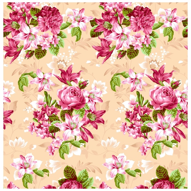 Diseño textil digital con textura de patrón de flores