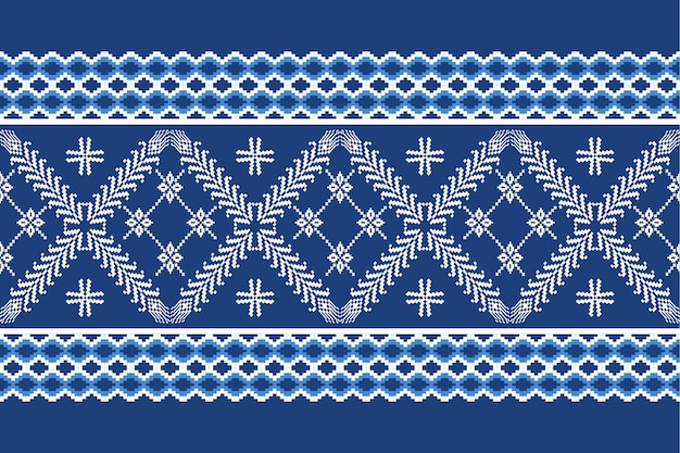 Diseño textil étnico azul y blanco