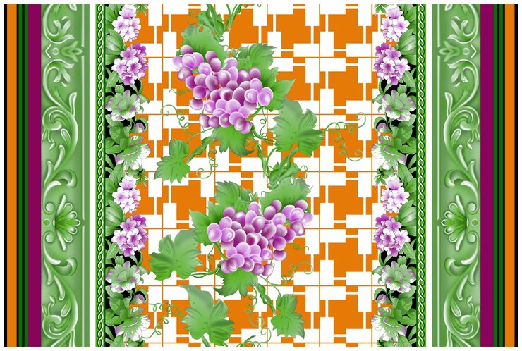 Diseño textil Frontera y motivo digital
