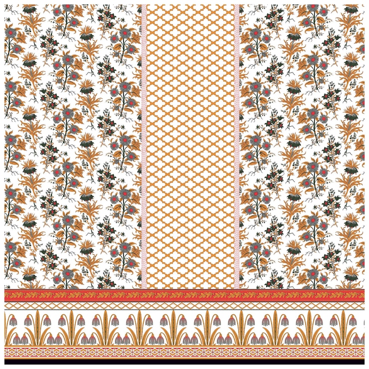Diseño textil Frontera y motivo digital