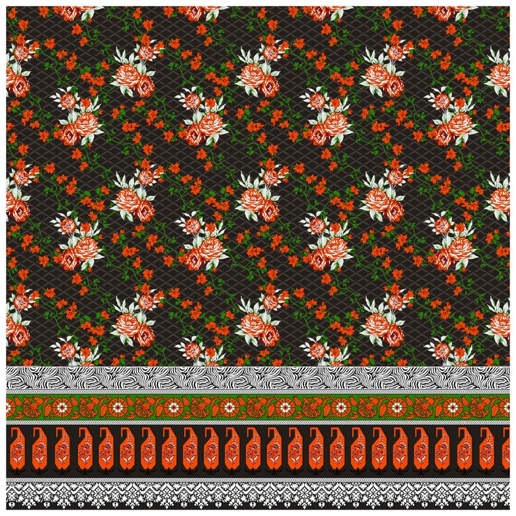 Diseño textil Frontera y motivo digital