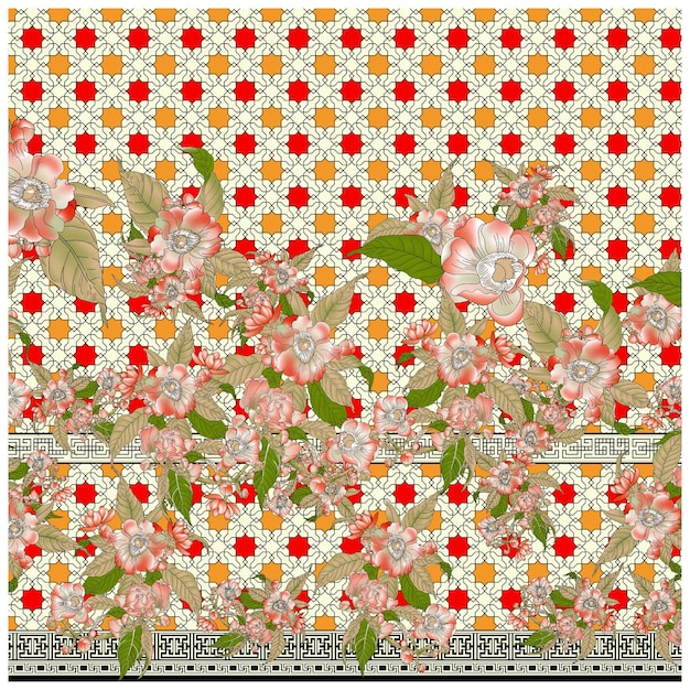 Diseño textil Frontera y motivo digital