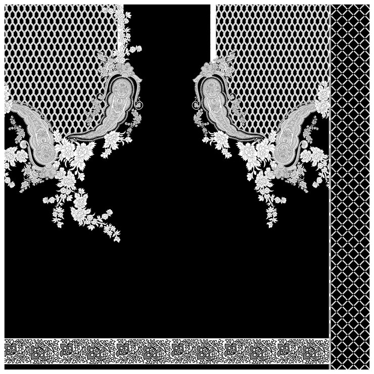Diseño textil Frontera y motivo digital