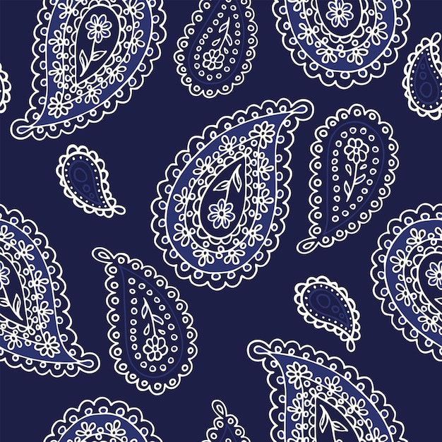 Diseño textil ornamental tradicional indio de boteh Impresión de paisley colorida Patrón sin costuras de Buta psicodélico abstracto Fondo vectorial dibujado a mano