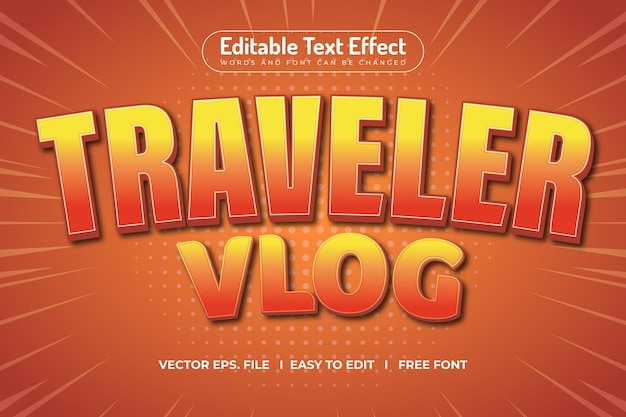 Diseño de texto 3D editable VLOG de viaje
