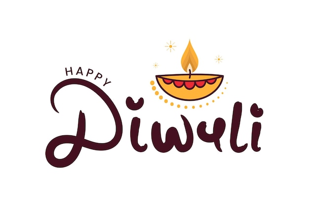 Diseño de texto de banner feliz diwali o deepawali con ilustración de vector de diya deepak