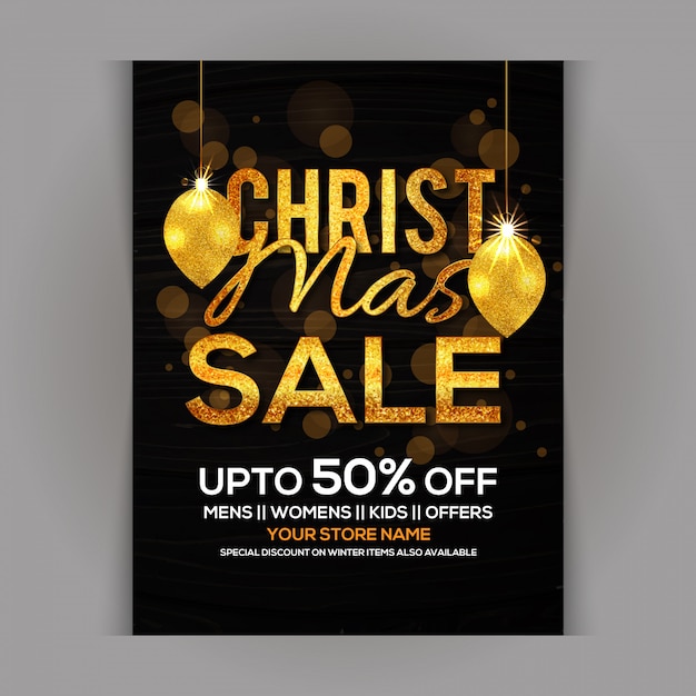 Vector diseño de texto dorado para flyer de navidad 2019