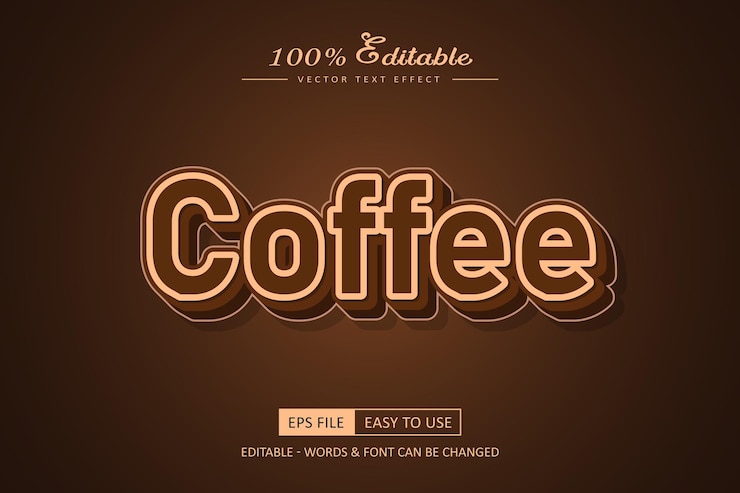 Vector diseño de texto editable café estilo de texto café marrón