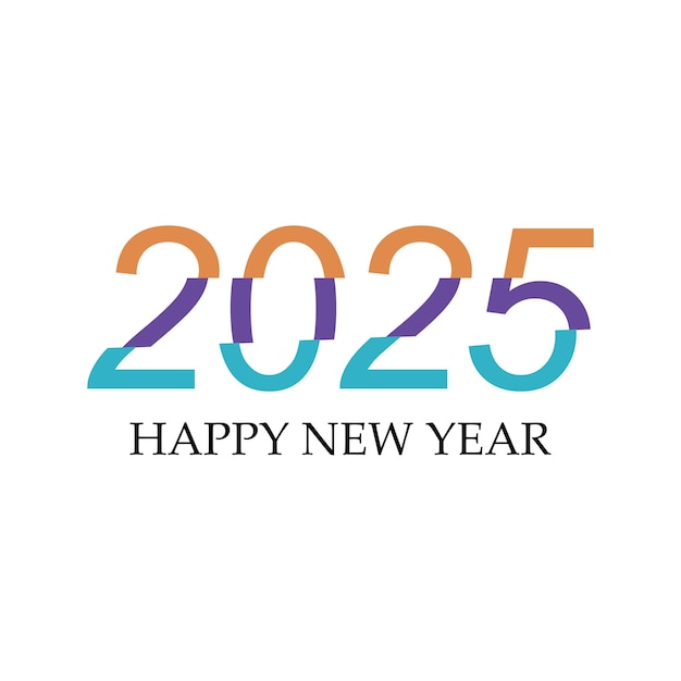 Diseño de texto de Feliz Año Nuevo 2025 Cubierta de diario de negocios para 2025 con deseos Estampa de diseño de folleto de tarjeta de bandera Ilustración vectorial aislada sobre fondo blanco