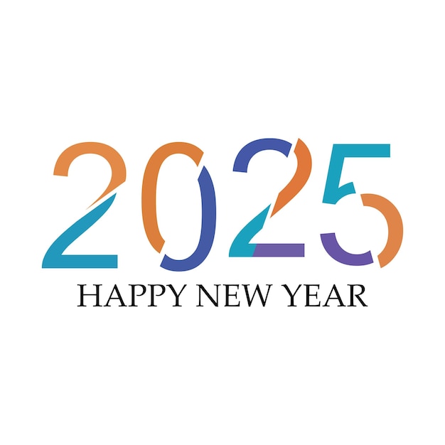 Diseño de texto de Feliz Año Nuevo 2025 Cubierta de diario de negocios para 2025 con deseos Estampa de diseño de folleto de tarjeta de bandera Ilustración vectorial aislada sobre fondo blanco