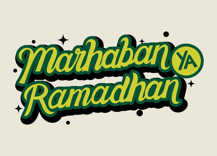 Diseño de texto de letras a mano de Marhaban ya Ramadan