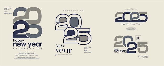 Diseño de texto del logotipo de Feliz Año Nuevo 2025 Colección de plantillas de diseño de números de 2025 Ilustración vectorial Celebración del año nuevo 2025 Año 2025