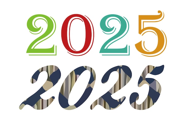 Diseño del texto del logotipo de Feliz Año Nuevo 2025 en fondo blanco