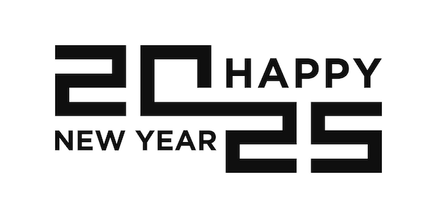 El diseño del texto del logotipo de Feliz Año Nuevo 2025 Vector de moda Vector Premium