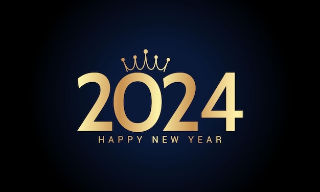 Vector diseño de texto de logotipo de oro de feliz año nuevo 2024 en fondo negro y fondo blanco