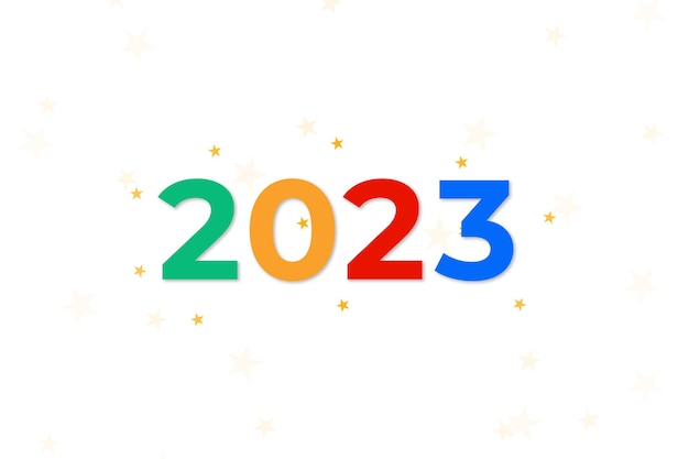 Diseño de texto simple feliz año nuevo 2023 con estrellas