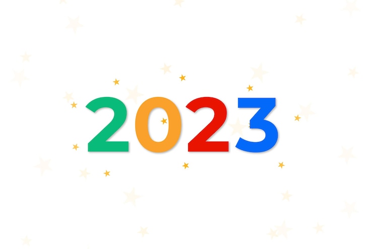 Vector diseño de texto simple feliz año nuevo 2023 con estrellas