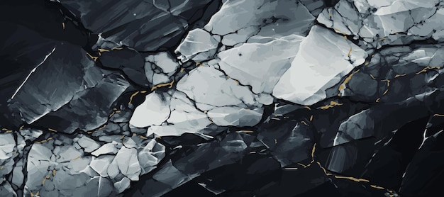 Vector diseño de textura de mármol negro superficie de mármol oscuro líneas curvas doradas diseño de fondo panorámico abstracto ilustración vectorial