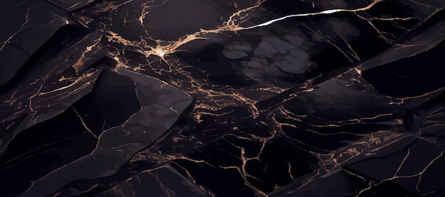 Diseño de textura panorámica de mármol negro superficie de mármol oscuro colorido líneas doradas curvas diseño de fondo abstracto brillante Vector