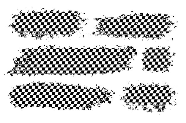 Diseño de textura de pincel de grunge de carreras insignia de rally automático patrón a cuadros comienzo final arañazos de bandera