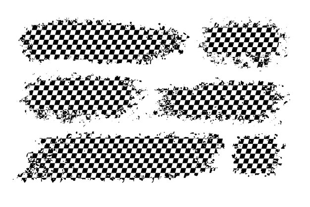 Diseño de textura de pincel de grunge de carreras insignia de rally automático patrón a cuadros comienzo final arañazos de bandera
