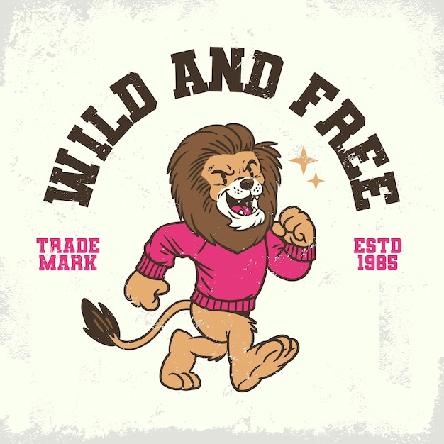 Diseño texturizado vintage de la mascota del león de la vieja escuela