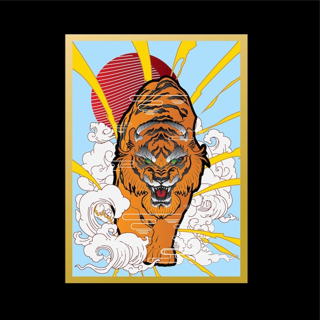 diseño de tigre con fondo de estilo japonés