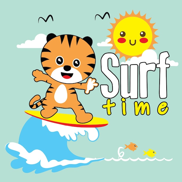 Diseño de tigre de tiempo de surf mejor para mascota de pegatina de camiseta y etc.