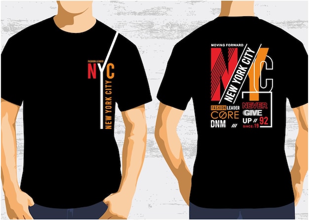 Diseño de tipografía de la ciudad de Nueva York frente y atrás de la camiseta