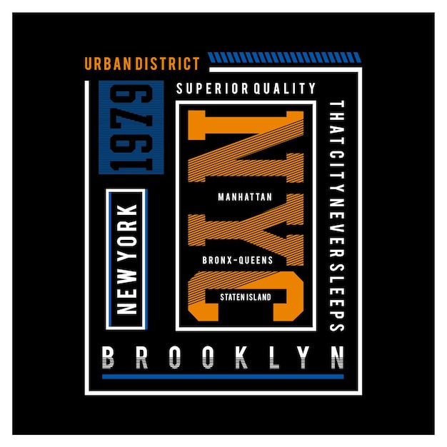 Diseño de tipografía de distrito urbano de la ciudad de nueva york para ilustración de vector de camiseta