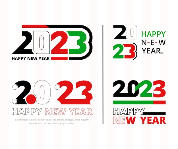 Diseño de tipografía feliz año nuevo 2023 con plantilla de fondo de texto geométrico
