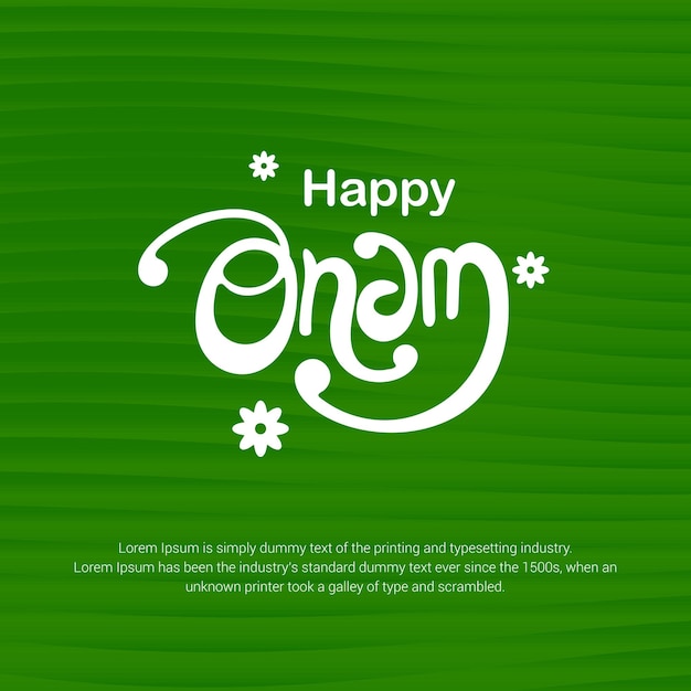 Vector diseño de tipografía happy onam en hoja de plátano