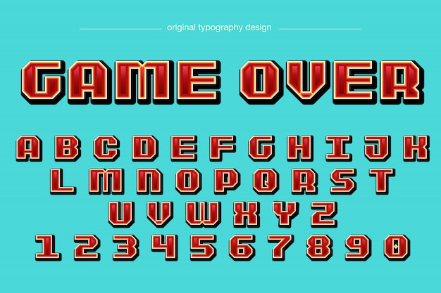 Diseño de tipografía de pixel estilo rojo.