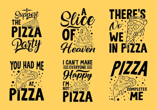 Diseño de tipografía sobre camisetas y merchandis de pizza.