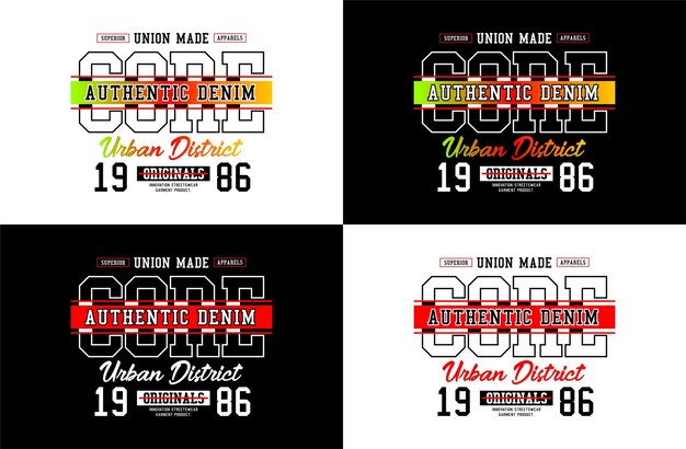 Diseño de tipografía de vector de mezclilla central para camiseta
