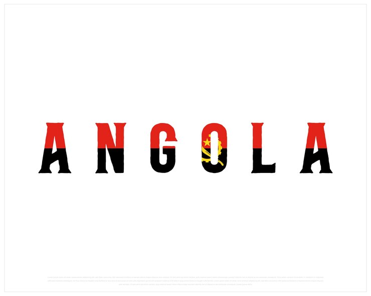 Vector diseño tipográfico de angola con bandera nacional en un diseño vectorial de fondo blanco bandera nacional