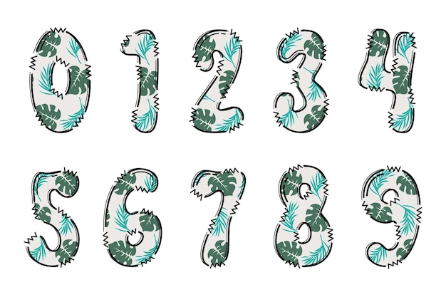 Diseño tipográfico de arte creativo de color de número tropical hecho a mano