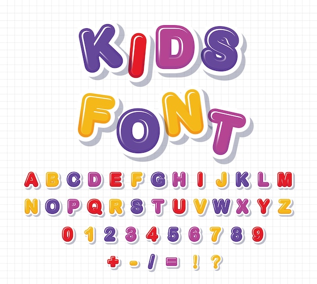 Diseño tipográfico de colores infantiles y juguetones Letras de dibujos animados de fuentes infantiles Letras del alfabeto alegres