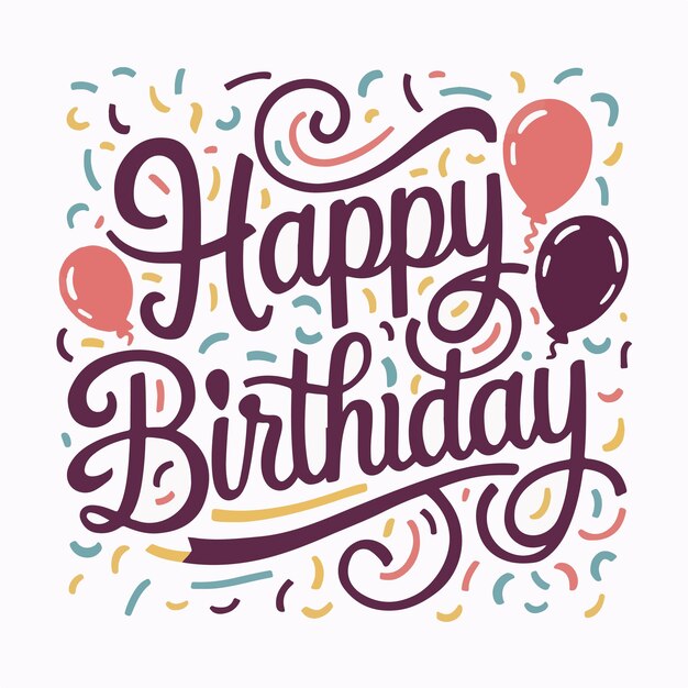 Un diseño tipográfico vibrante y lúdico de Feliz Cumpleaños con una fuente rizada caprichosa