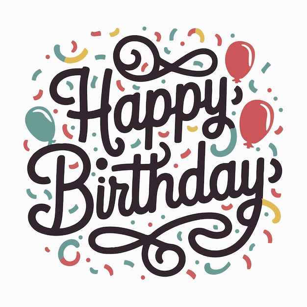 Un diseño tipográfico vibrante y lúdico de Feliz Cumpleaños con una fuente rizada caprichosa