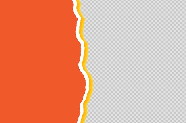 Diseño de tira de papel rasgado de color naranja y amarillo de fondo transparente con efecto de corte rasgado espacio de texto vacío banner horizontal o ilustración vectorial de diseño posterior