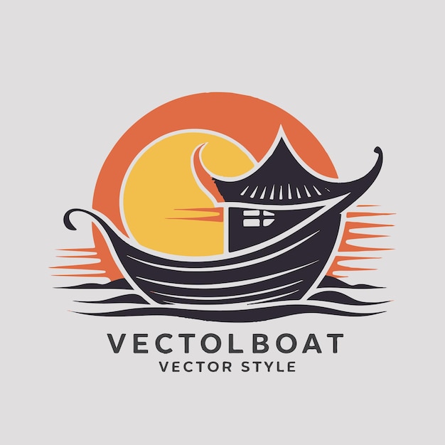 Diseño tradicional del logotipo de la silueta de un barco