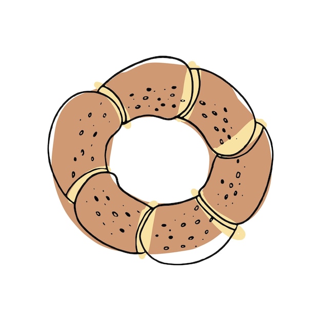 El diseño tradicional turco de bagel simit cubierto de sésamo que hace hincapié en la cultura de la comida callejera es perfecto para