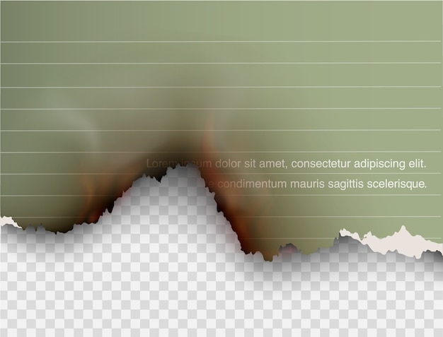 Diseño transparente quema de plantillas papel rasgado con fuego