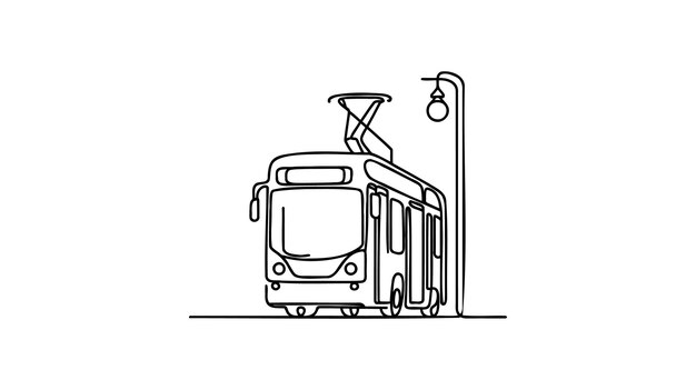 Diseño de tranvía de una línea Ilustración vectorial de estilo minimalismo dibujada a mano