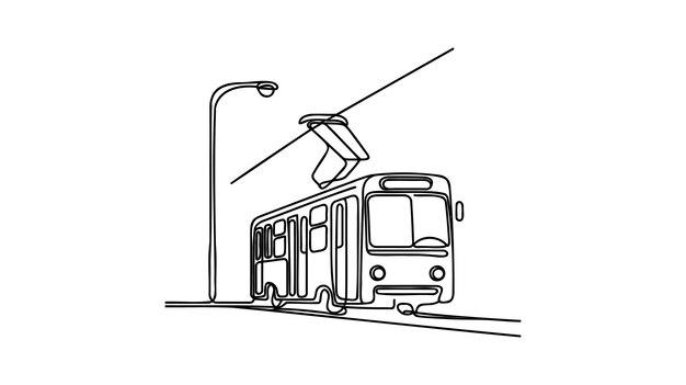 Diseño de tranvía de una línea Ilustración vectorial de estilo minimalismo dibujada a mano