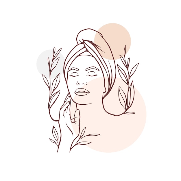 Diseño de tratamientos faciales para mujeres en salones de spa con estilo de arte de línea