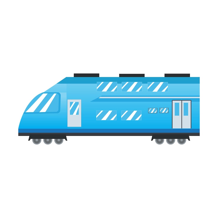 Diseño de trenes vectoriales azules Transporte ferroviario de trenes de pasajeros Diseño vectorial de trenes planos